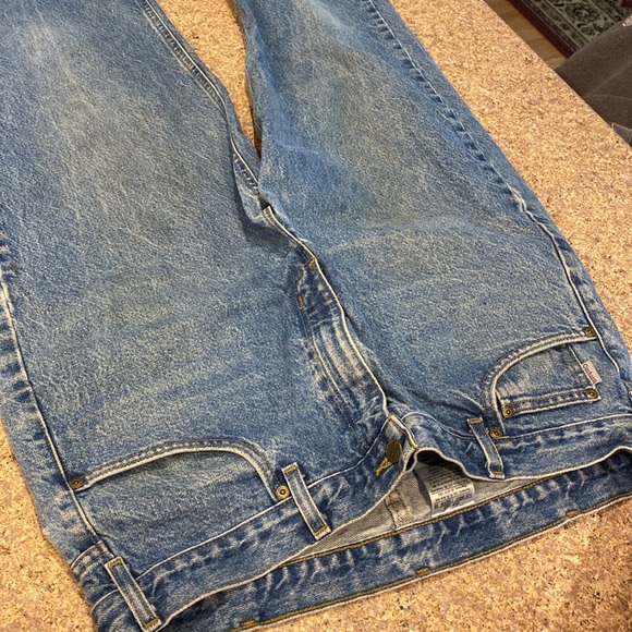 Carhartt Blue Jeans WITH FLAWS Stains and CUT OFF Relaxed Fit Tag Says 38 Waist - Picture 11 of 17